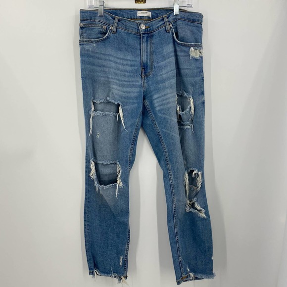 Zara Denim - ZARA Woman Premium Denim Distressed High Rise Raw Hem Jeans Size 8